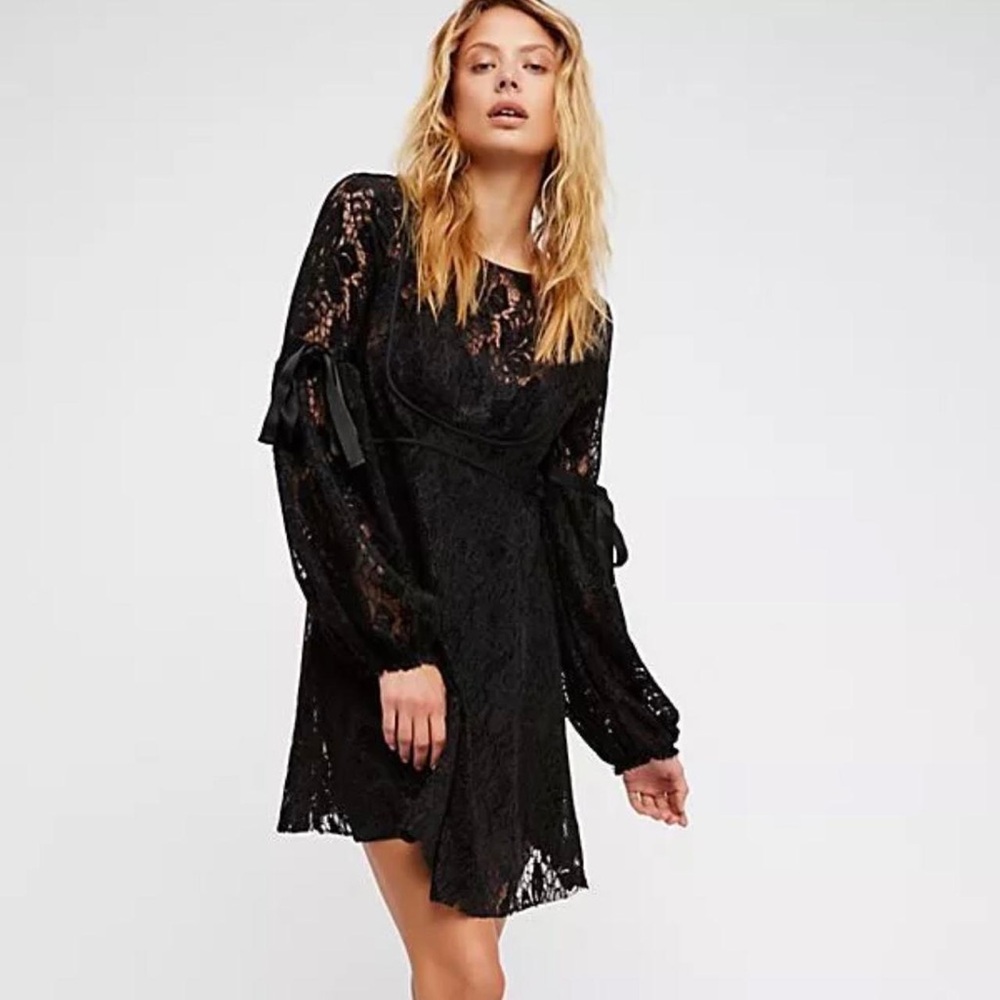 Free People Ruby Black Lace Victorian Sleeve Dress